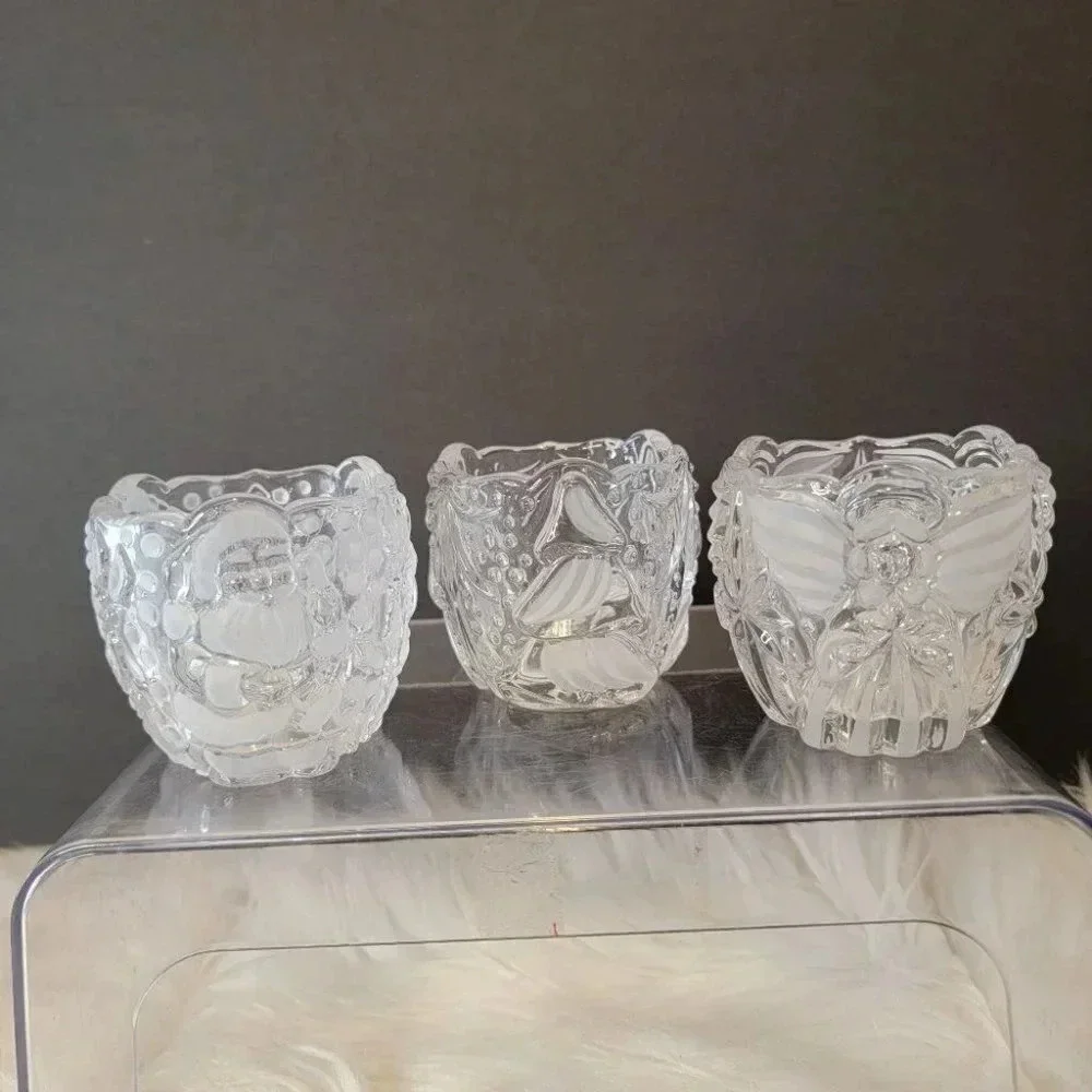 GORHAM North Pole Express Set of 3 Crystal Votives 1990s‎ with original box.